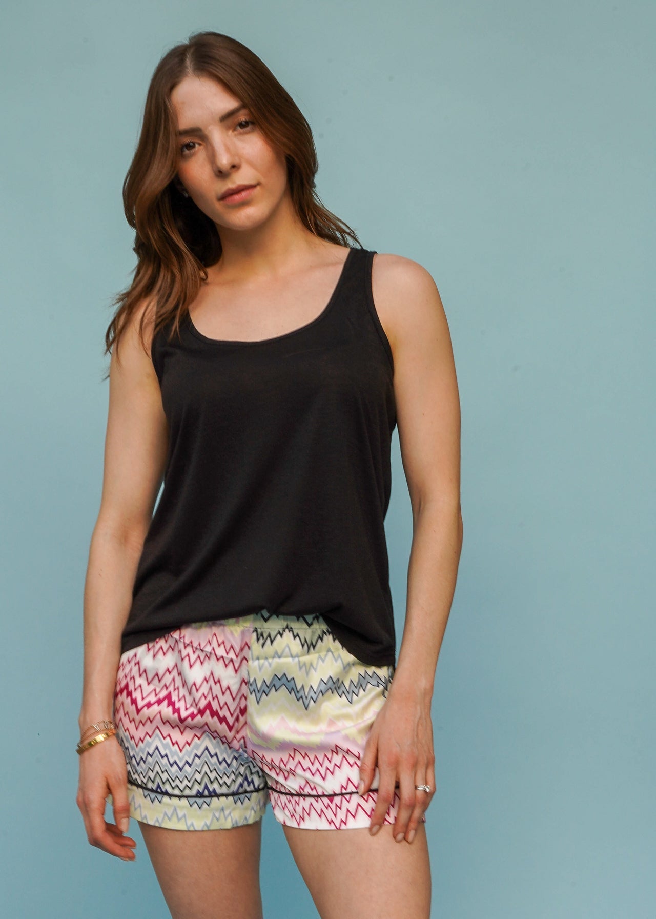 Dreamy Her Shorts & Tank Black Zigzag