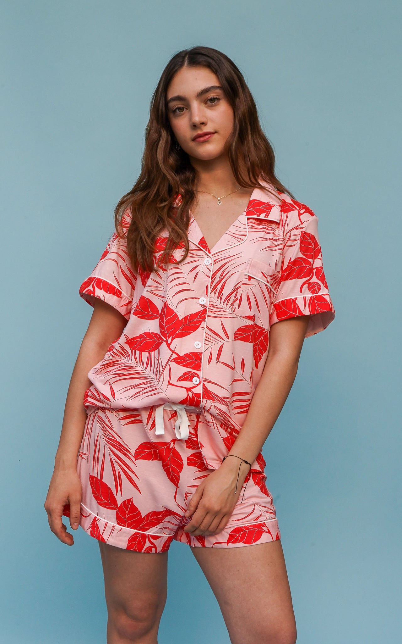 Classic Her Shorts Set Red Leaves