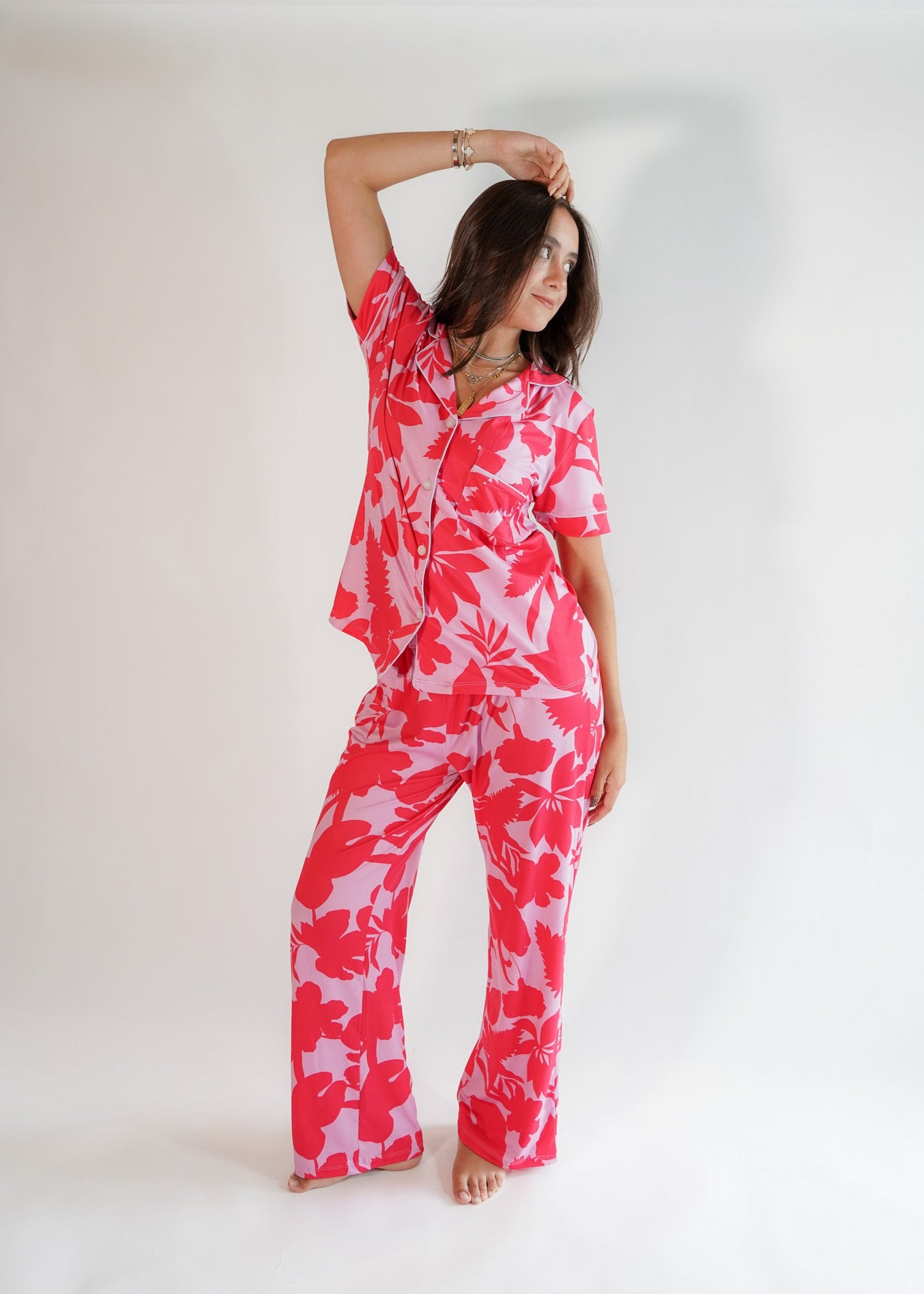 Luxe Her Pants Set Pink Jungle