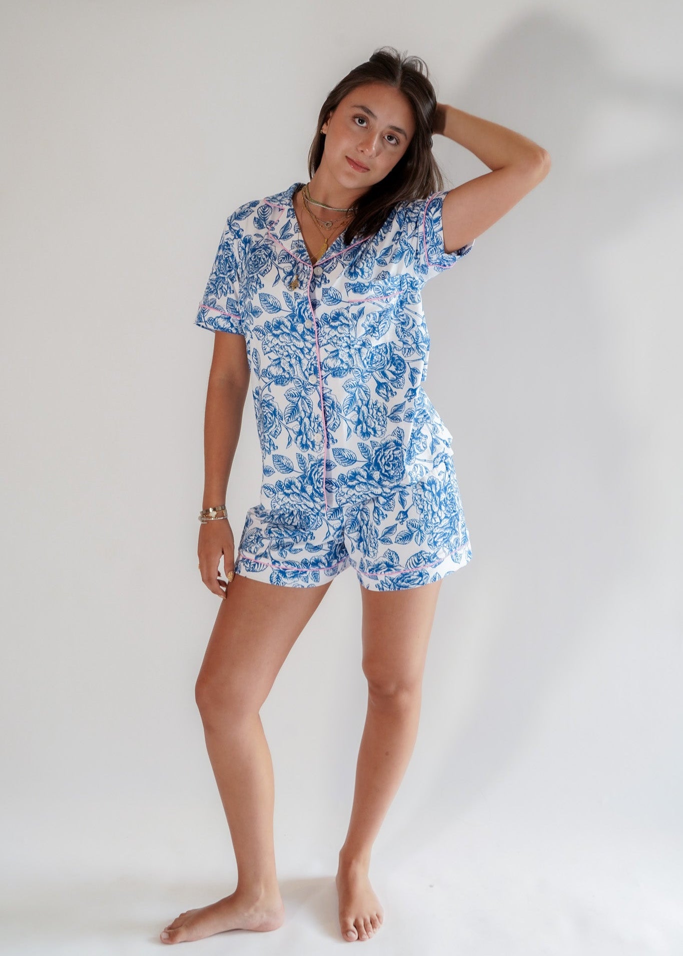 Luxe Her Shorts Set Blue Blooms
