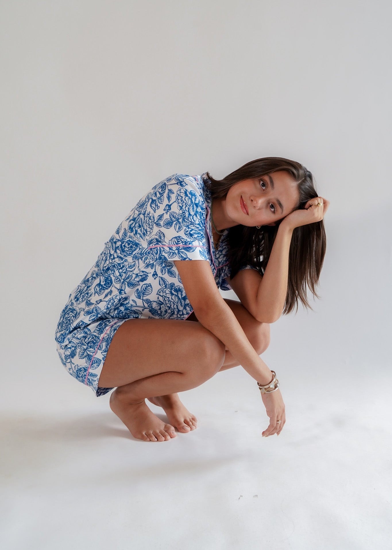 Luxe Her Shorts Set Blue Blooms
