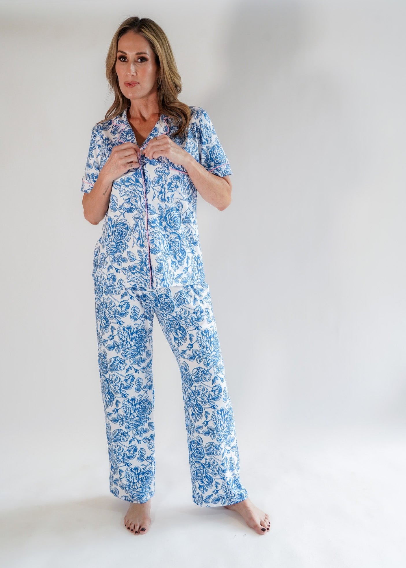 Luxe Her Pants Set Blue Blooms