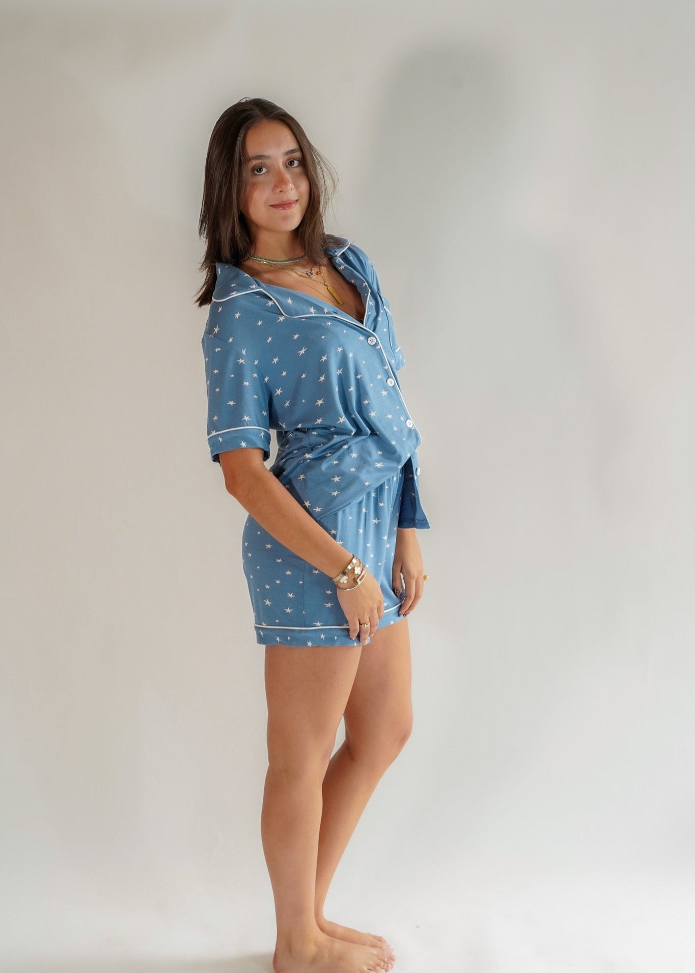 Classic Her Shorts Set Blue Stars