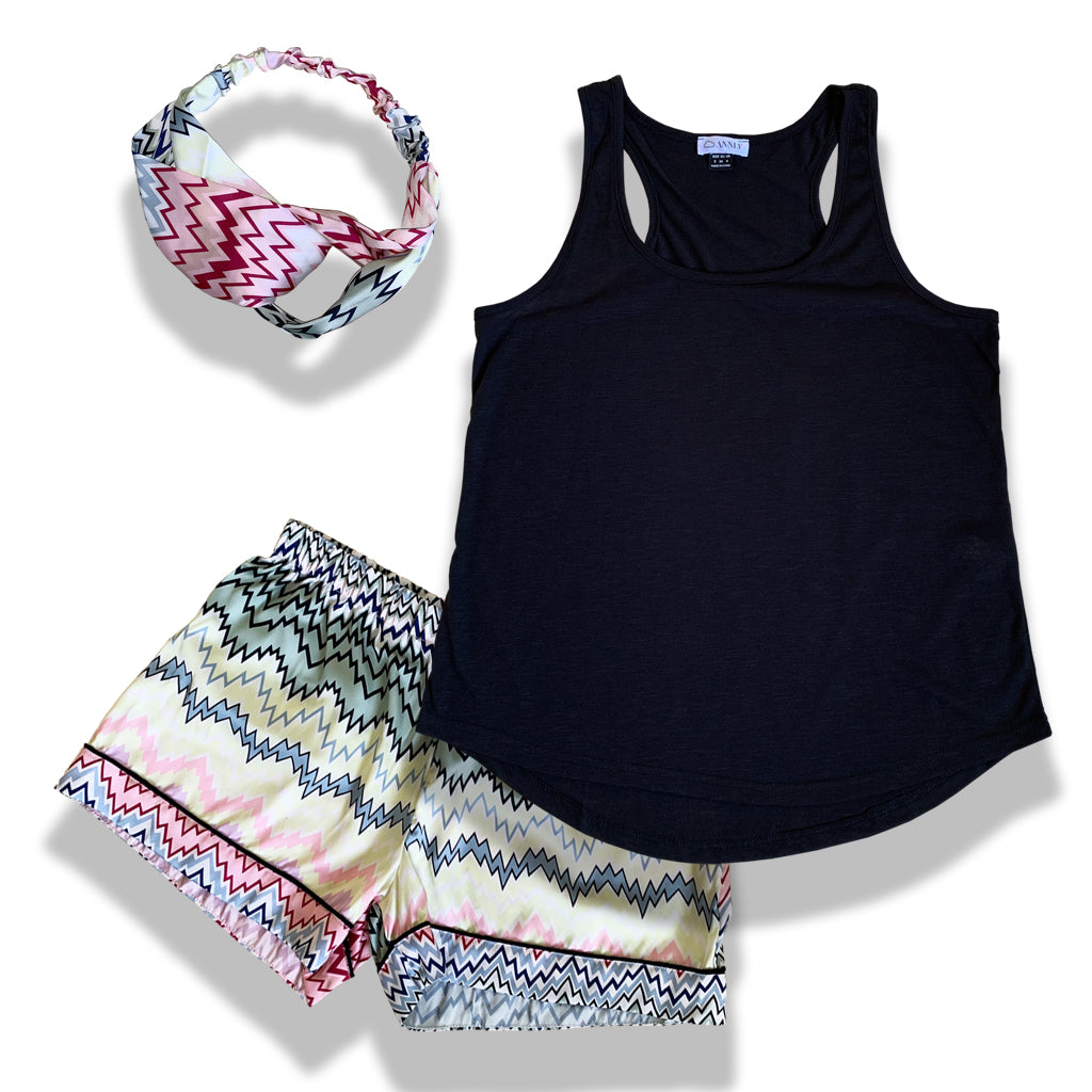 Dreamy Her Shorts & Tank Black Zigzag