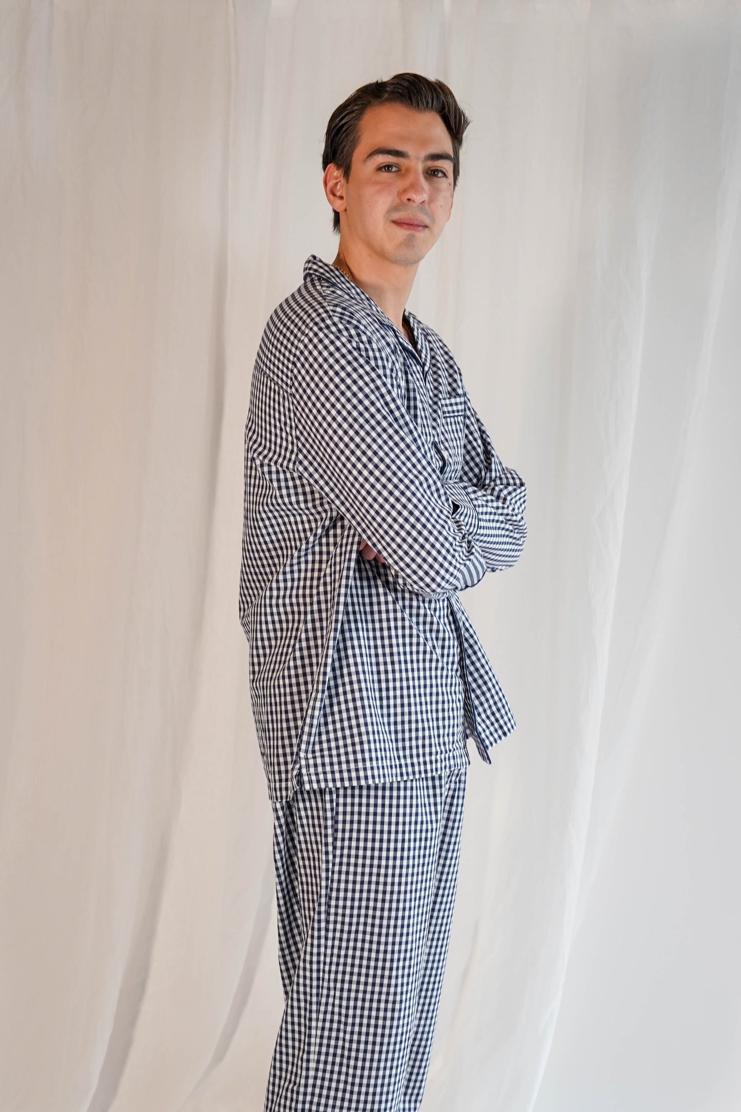 Luxe Men Pants Set Navy Pattern