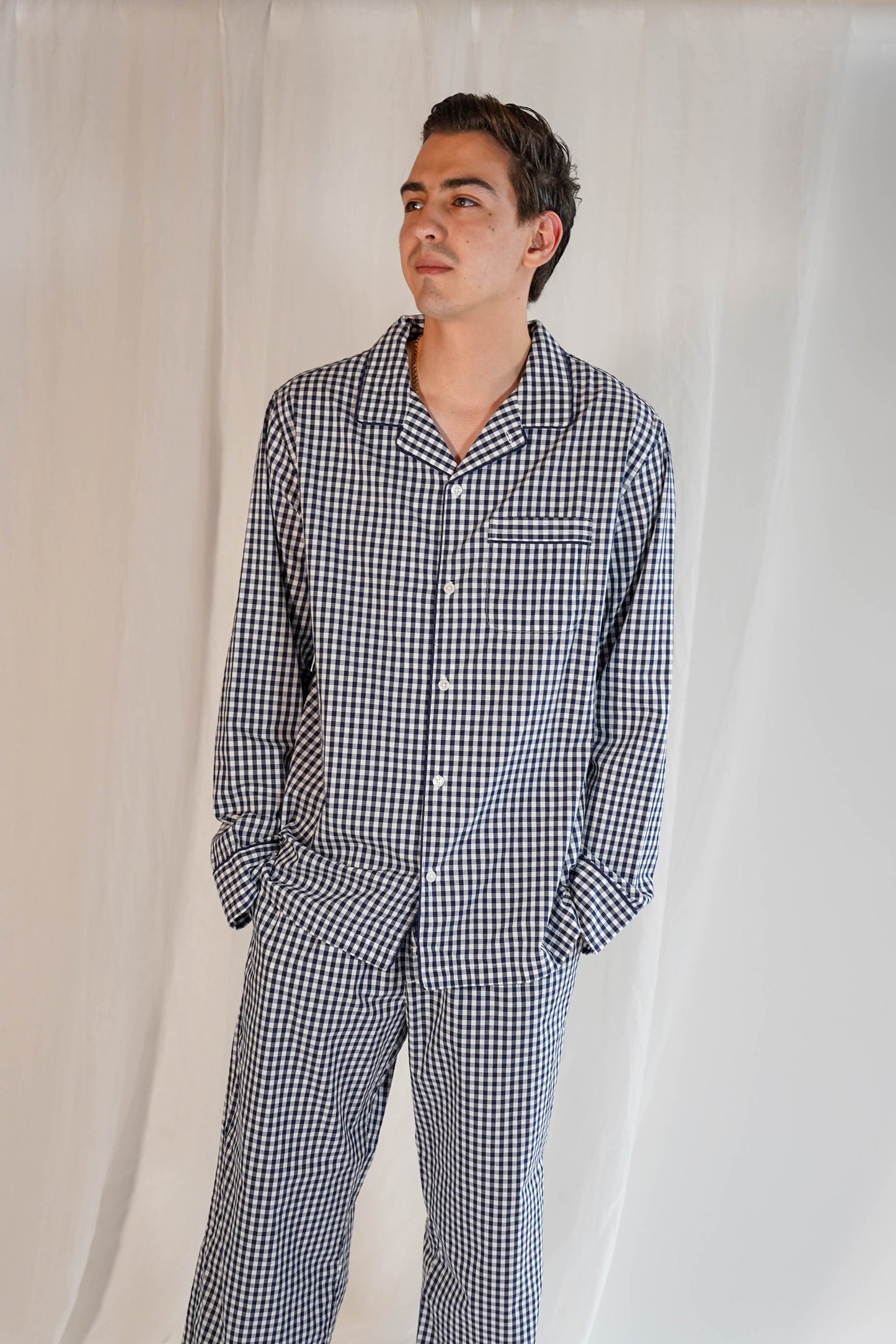 Luxe Men Pants Set Navy Pattern