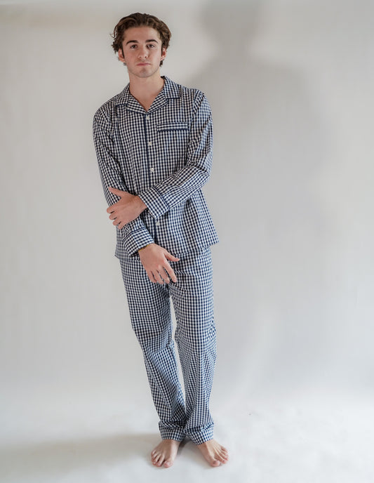 Luxe Men Pants Set Navy Pattern