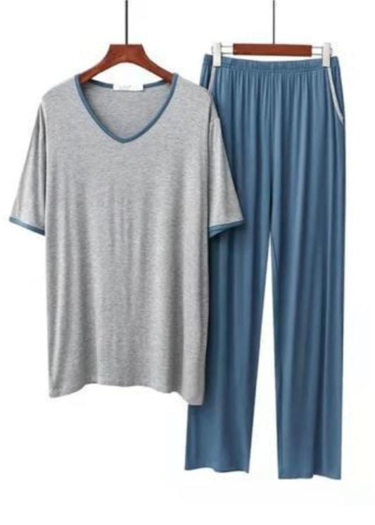 Casual Men Pants Set Blue Gray
