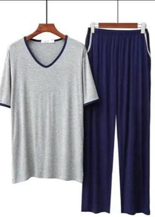 Casual Men Pants Set Navy Gray